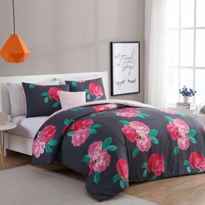 Vcny Home Rosemary Comforter Set In Charcoal Rose Bed Bath Beyond