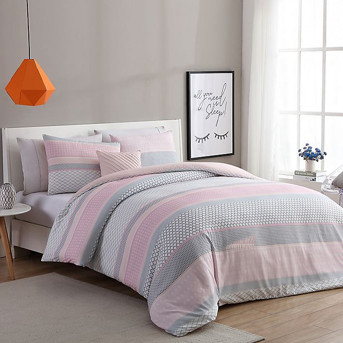 pink and grey bedding
