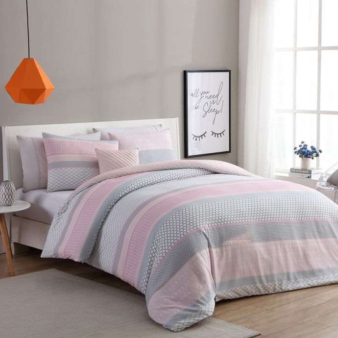 VCNY Home Stockholm Comforter Set in Pink/Grey | Bed Bath ...