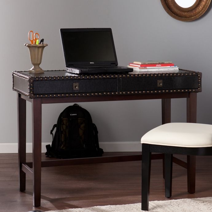 Southern Enterprises Rinaldi Faux Leather Writing Desk In Espresso