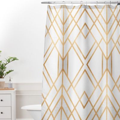 white and gold shower curtain