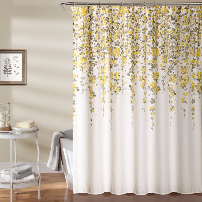 Weeping Flower 72 Inch Shower Curtain  in Yellow  Grey  Bed 