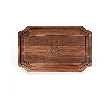 Cutting Board Company 15-Inch x 24-Inch Scalloped Wood Monogram Letter "S" Carving Board in Walnut. View a larger version of this product image.