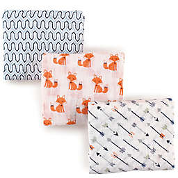Hudson Baby 3-Pack Foxes Muslin Swaddle Blanket in Blue
