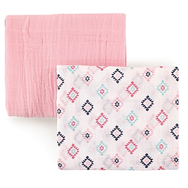 Hudson Baby 2-Pack Aztec Muslin Swaddle Blanket in Pink. View a larger version of this product image.