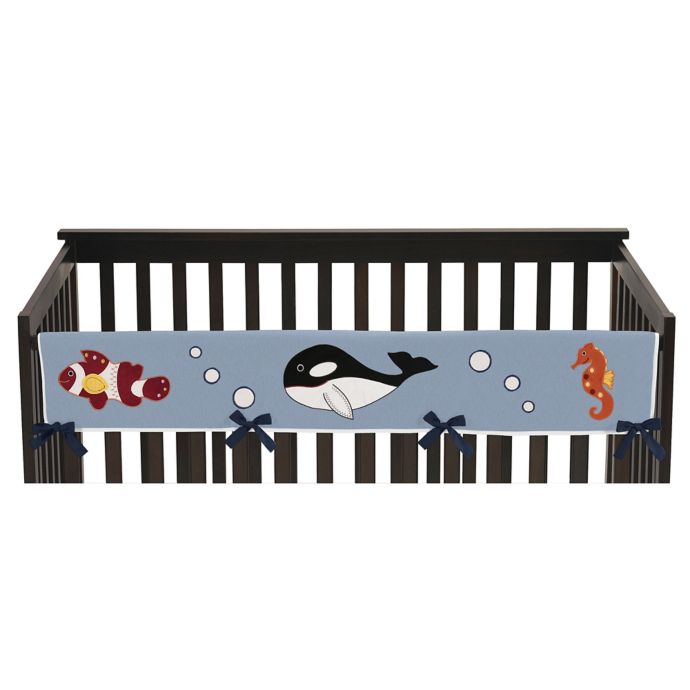 Sweet Jojo Designs Ocean Blue Long Crib Rail Guard Cover In Blue