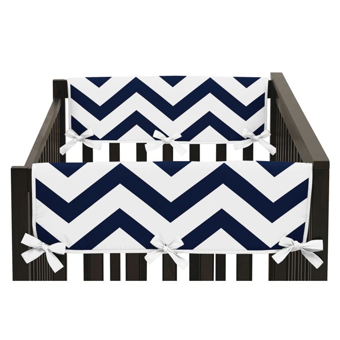 Sweet Jojo Designs Chevron Short Crib Rail Guard Covers In Navy