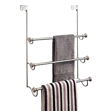 iDesign&reg; York 3-Tier Over-the-Door Towel Rack in Brushed Stainless Steel. View a larger version of this product image.