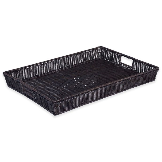 Household Essentials® Resin Wicker Serving Tray in Espresso Bed Bath