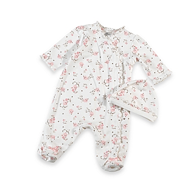 Little Me&reg; Size 6M Vintage Rose Footie with Cap. View a larger version of this product image.
