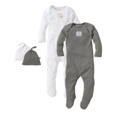 Burt&#39;s Bees Baby&reg; Size 3M 2-Pack Footie Pajama with Hat in Grey