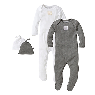 Burt&#39;s Bees Baby&reg; Size 9M 2-Pack Footie Pajama with Hat in Grey. View a larger version of this product image.