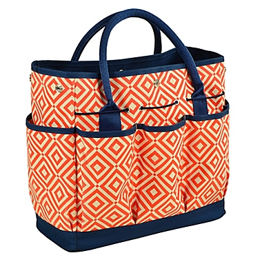 Picnic at Ascot Gardening Tote in Orange/Navy with Tools. View a larger version of this product image.