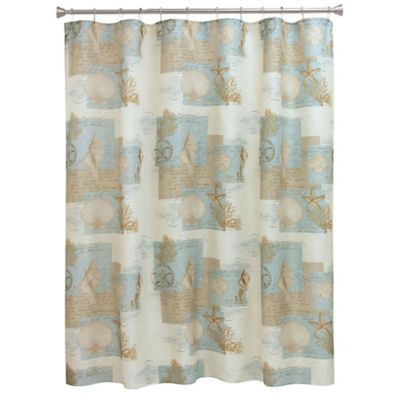 blue and tan shower curtain