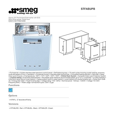 SMEG 24-Inch 50&#39;s Retro Style Dishwasher. View a larger version of this product image.