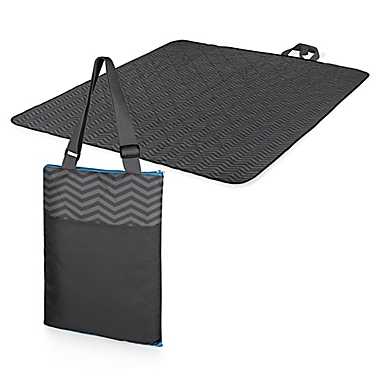 Picnic Time&reg; Vista Outdoor Picnic Blanket in Grey Chevron with Blue Trim. View a larger version of this product image.