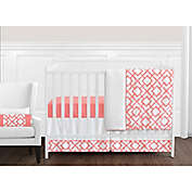 Sweet Jojo Designs Mod Diamond Crib Bedding Collection in White/Coral