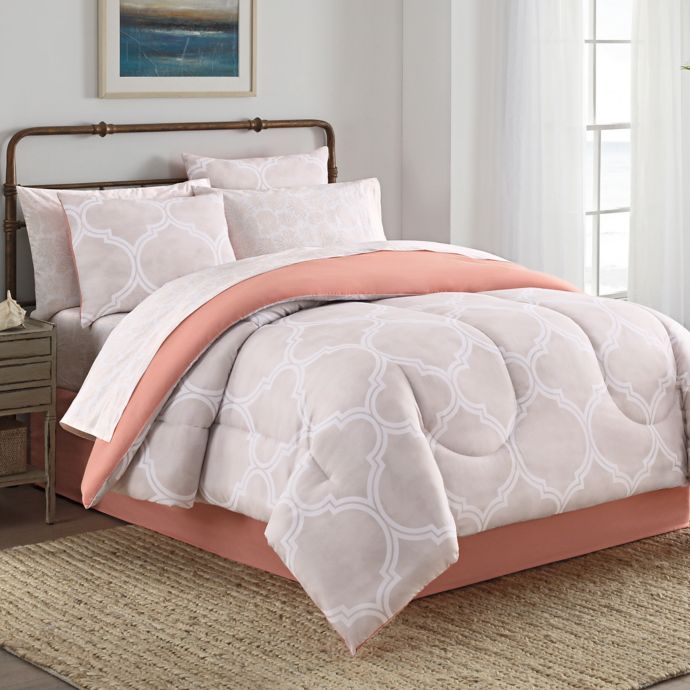 Lattice 8 Piece Comforter Set In Taupe Coral Bed Bath Beyond