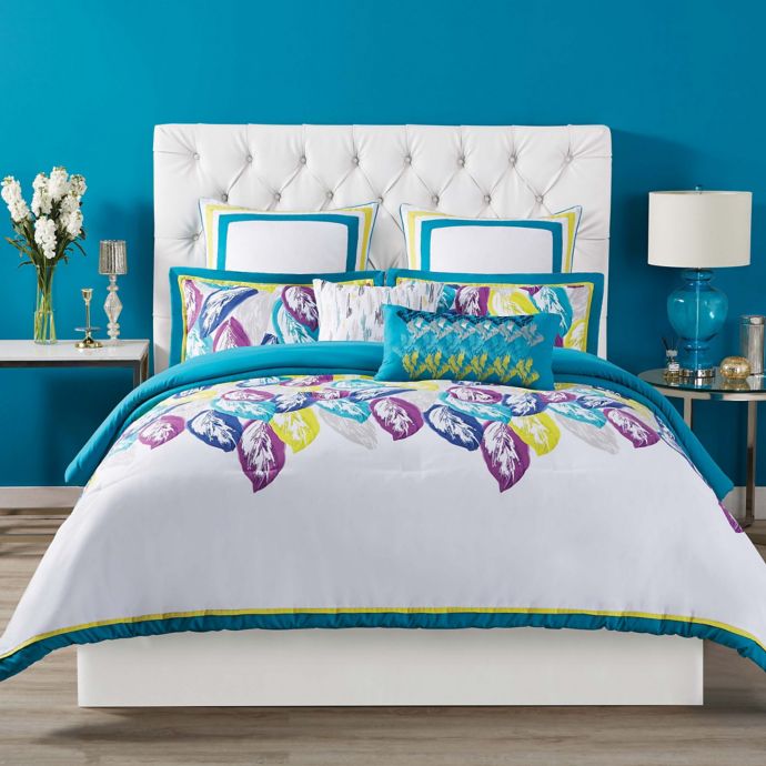 Christian Siriano Plume Duvet Cover Set In White Teal Bed Bath