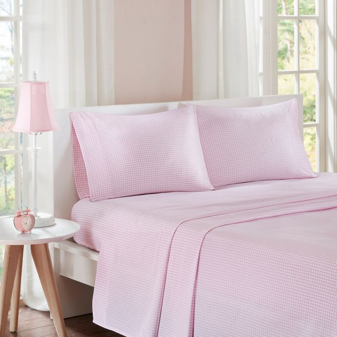 Buy Mi Zone Gingham Twin Sheet Set In Pink From Bed Bath Beyond