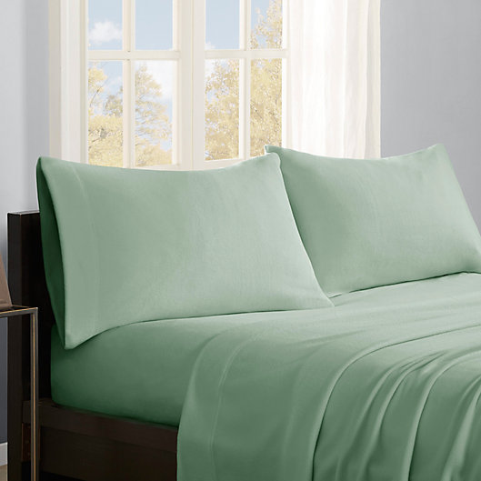 Alternate image 1 for True North by Sleep Philosophy Solid Microfleece Twin Sheet Set in Green