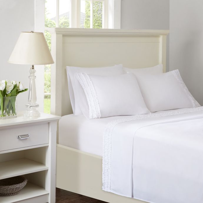 Buy Intelligent Design Ruffled Extra Deep Pocket Twin Sheet Set in White from Bed Bath & Beyond