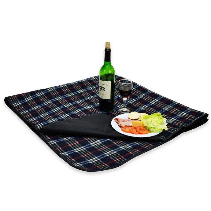 Picnic at Ascot Waterproof Outdoor Picnic Blanket in Blue Plaid | Bed