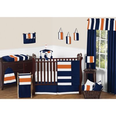 navy and orange crib bedding