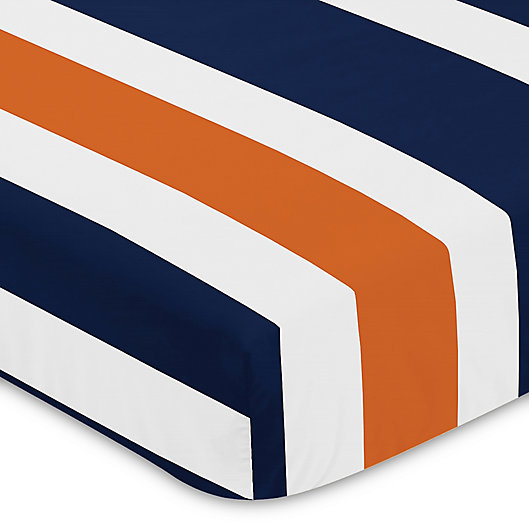 Alternate image 1 for Sweet Jojo Designs Navy and Orange Stripe Fitted Crib Sheet