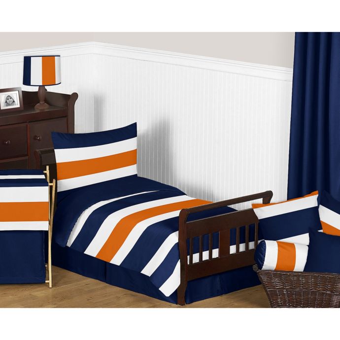 Sweet Jojo Designs Navy And Orange Stripe Bedding Collection Bed