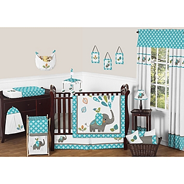 Sweet Jojo Designs Mod Elephant Collection in Turquoise/White. View a larger version of this product image.