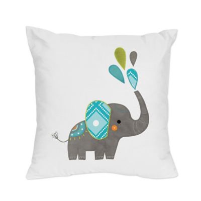 Sweet Jojo Designs Mod Elephant Reversible Throw Pillow in Turquoise/White