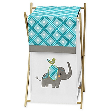 Sweet Jojo Designs Mod Elephant Hamper in Turquoise/White. View a larger version of this product image.