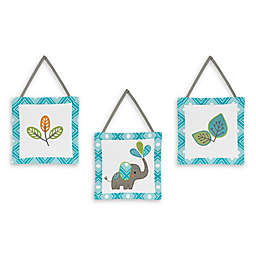 Sweet Jojo Designs Mod Elephant 3-Piece Wall Hanging Set in Turquoise/White