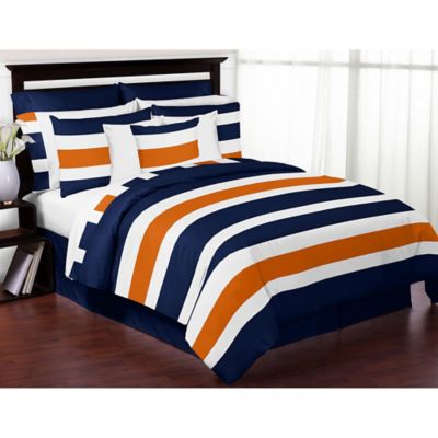 Sweet Jojo Designs Navy and Orange Stripe 3-Piece Full/Queen Comforter Set