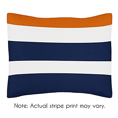 Sweet Jojo Designs Navy and Orange Stripe 4-Piece Twin Comforter Set. View a larger version of this product image.