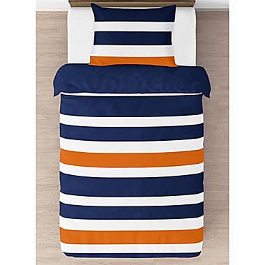 Sweet Jojo Designs Navy and Orange Stripe 3-Piece Full/Queen Comforter Set. View a larger version of this product image.