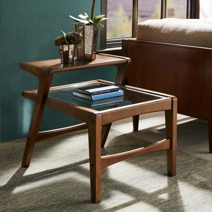Ink Ivy Rocket Side Table With Glass Top In Pecan Bed Bath Beyond