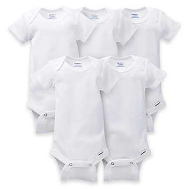 Gerber ONESIES&reg; Brand Newborn 5-Pack Short Sleeve Bodysuits in White. View a larger version of this product image.
