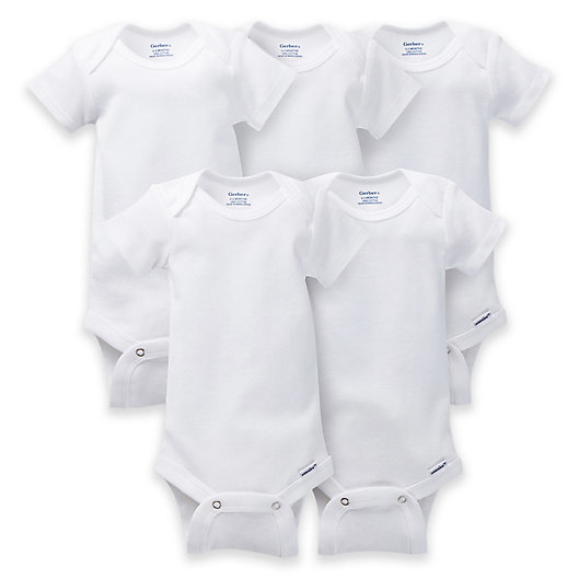 Alternate image 1 for Gerber ONESIES® Brand 5-Pack Short Sleeve Bodysuits in White