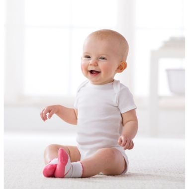 Gerber ONESIES&reg; Brand Size 6-9M 5-Pack Short Sleeve Bodysuits in White. View a larger version of this product image.