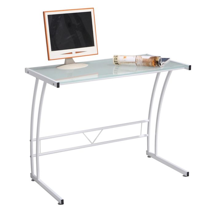 Lumisource Sigma Contemporary Glass Computer Desk In White Bed