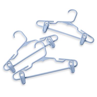 3-pack Plastic Children's Clothes Hangers with Clips in Blue. View a larger version of this product image.