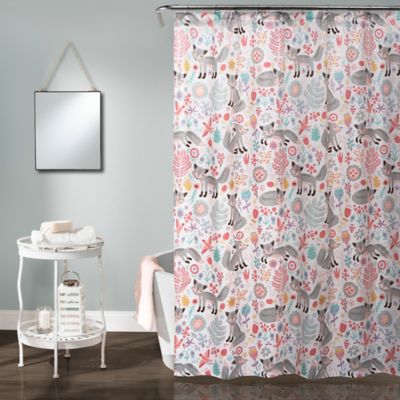 Pixie Fox Shower Curtain In Grey Pink, Pink Black And Grey Shower Curtain