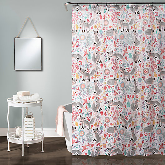 Pixie Fox Shower Curtain In Grey Pink, Pink And Tan Shower Curtain