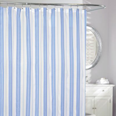 blue striped shower curtain