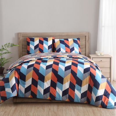 Clairebella Geometric Reversible Comforter Set In Indigo Orange