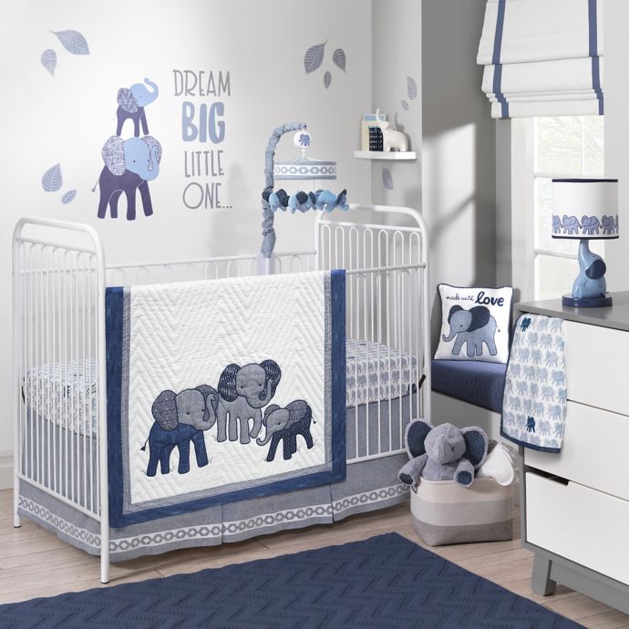 Lambs Ivy Elephant 3 Piece Crib Bedding Set In Indigo Bed