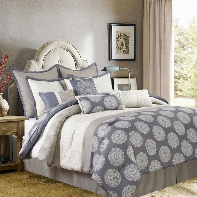 Nanshing Dante 10-Piece Reversible Comforter Set in Beige/Grey | Bed ...