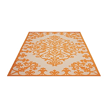 Nourison Aloha 9&#39;6&quot;x13&#39; Machine Woven Indoor/Outdoor Medallion Rug in Orange. View a larger version of this product image.
